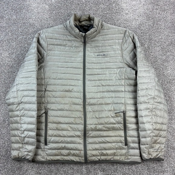 Vintage Eddie Bauer Puffer Jacket Mens XL Gray EB700 Goose Down Insulated Zip - Picture 1 of 7
